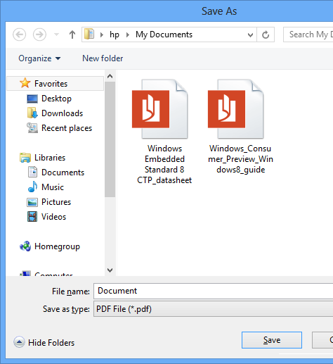 Save as PDF on Windows 8